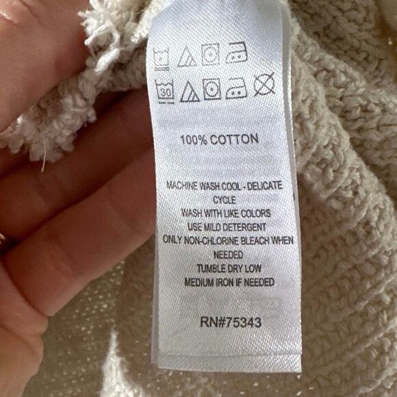 Women’s Ruby Moon Oatmeal Cream Fringe Cotton Sweater Size Small - Picture 4 of 4